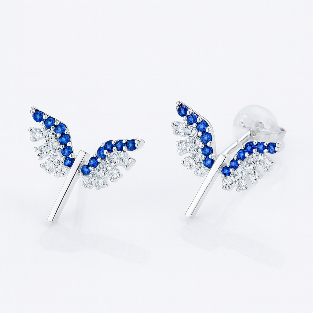 Cercei aripă înger din argint 925 cu cristale albastre – bijuterii elegante InfinityBijoux.ro