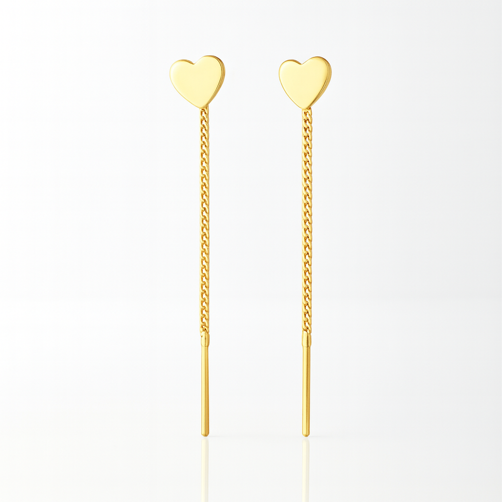 Cercei cu lanț din argint 925 placați cu aur 14K cu inimioară – InfinityBijoux