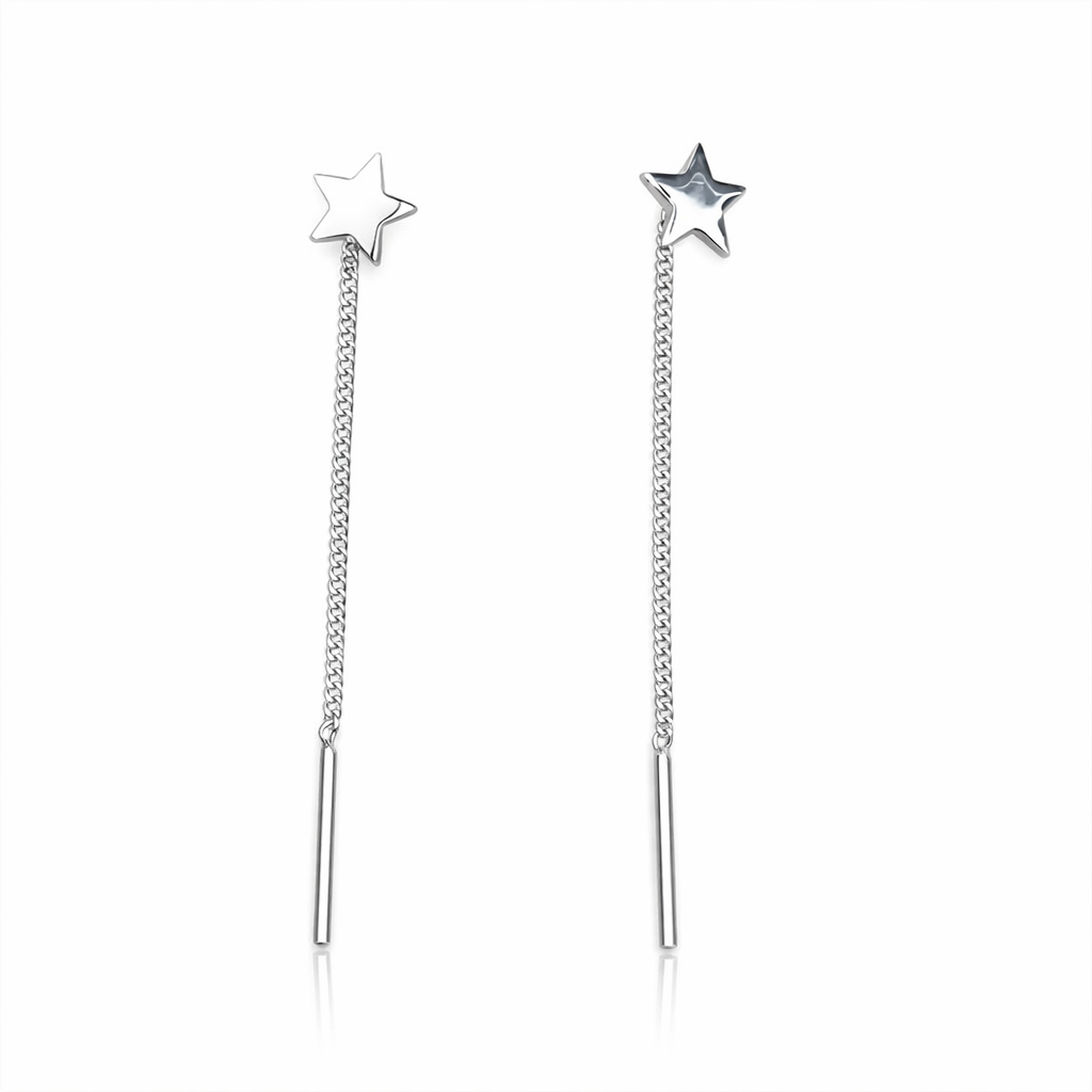 Cercei cu lanț și stea din argint 925, model elegant, finisaj lucios, bijuterie damă