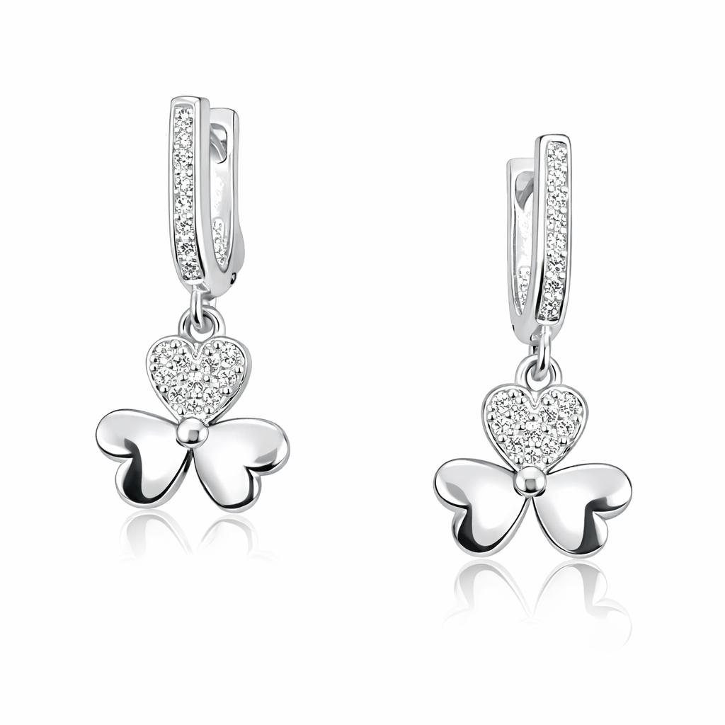 Cercei damă argint 925 cu pandantiv trifoi și inimă, design rafinat 2.6 cm Infinity Bijoux