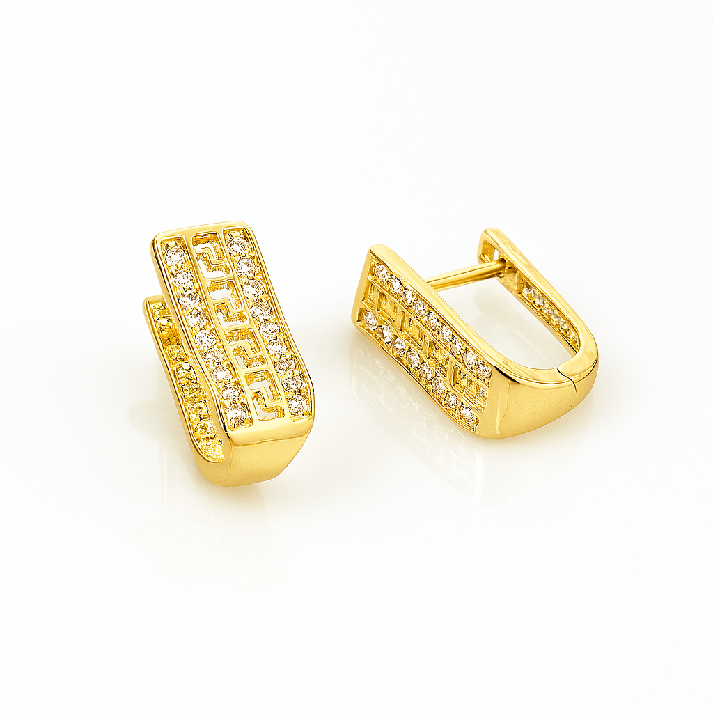 Cercei damă din argint 925 placat aur 14K, stil modern cu zirconii – fotografie pentru magazin online