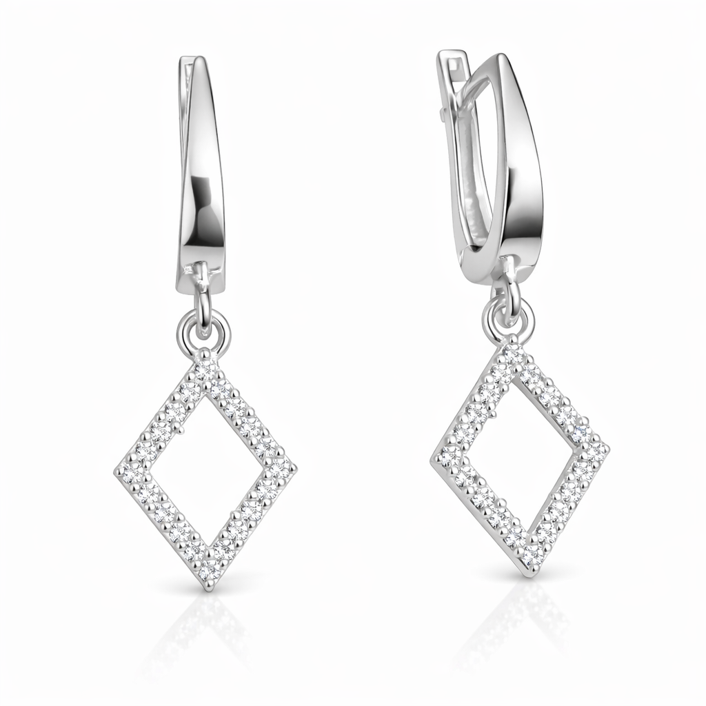 Cercei dama din argint 925 cu romb și zirconii, design modern, ideali pentru cadou