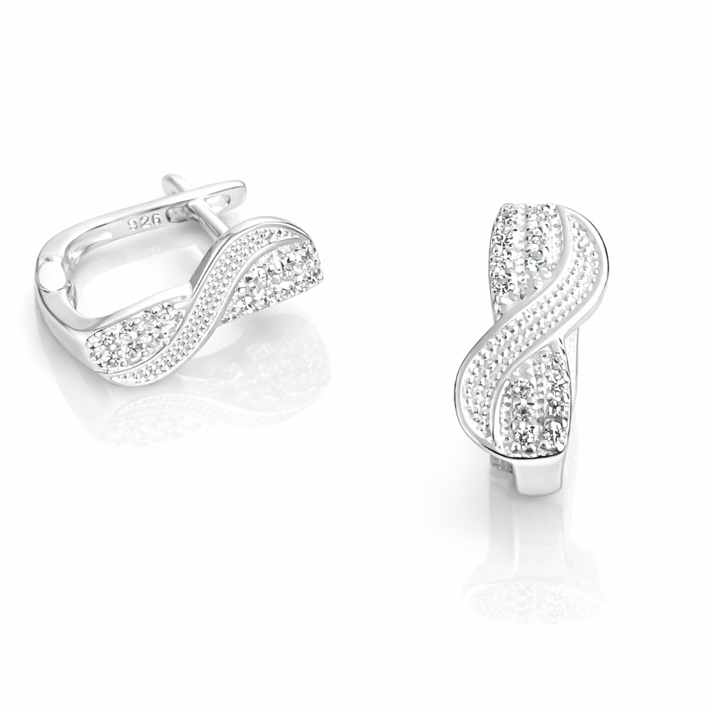 Cercei dama din argint 925 cu zirconii strălucitoare, model modern rafinat