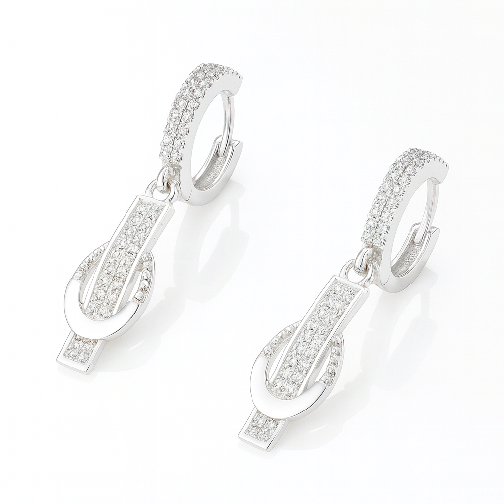 Cercei din argint 925 cu design geometric și zirconiu – bijuterii elegante pentru damă