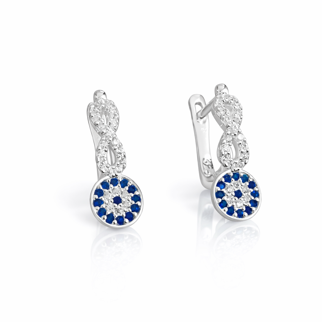 Cercei din argint 925 dama, model infinit cu Ochiul lui Dumnezeu, lungime 19 mm