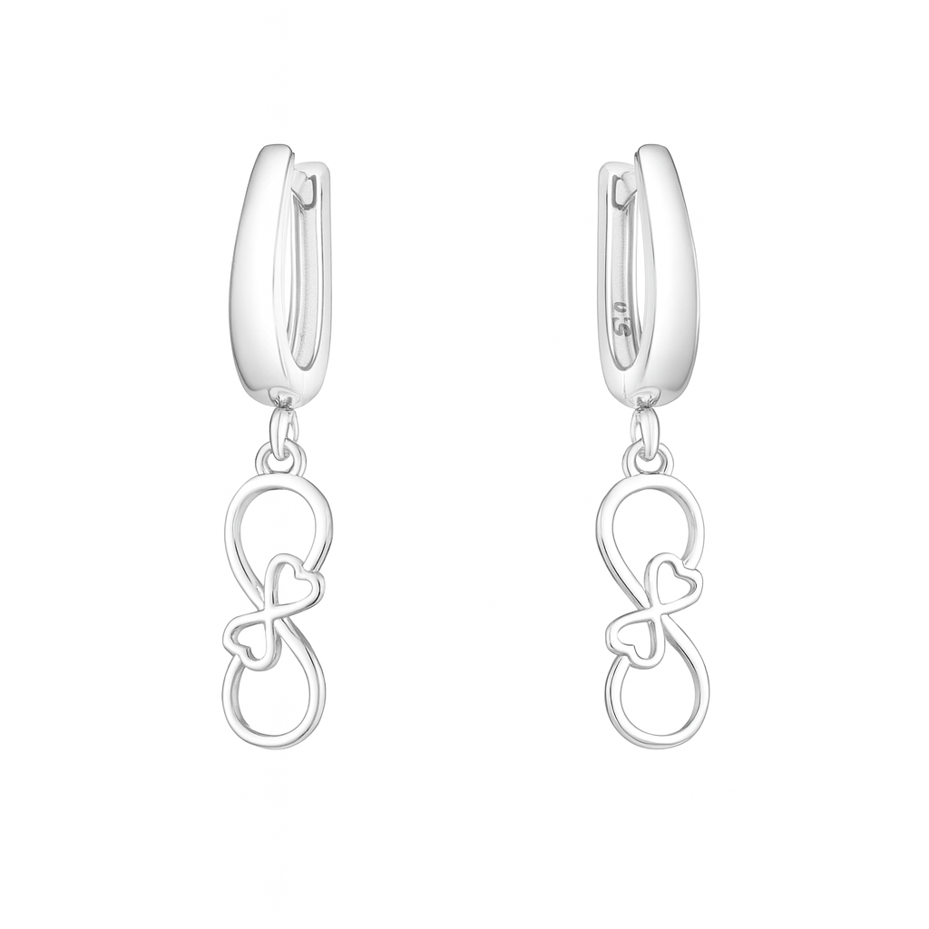 Cercei din argint 925 model Infinity cu inimă – bijuterii elegante pentru femei