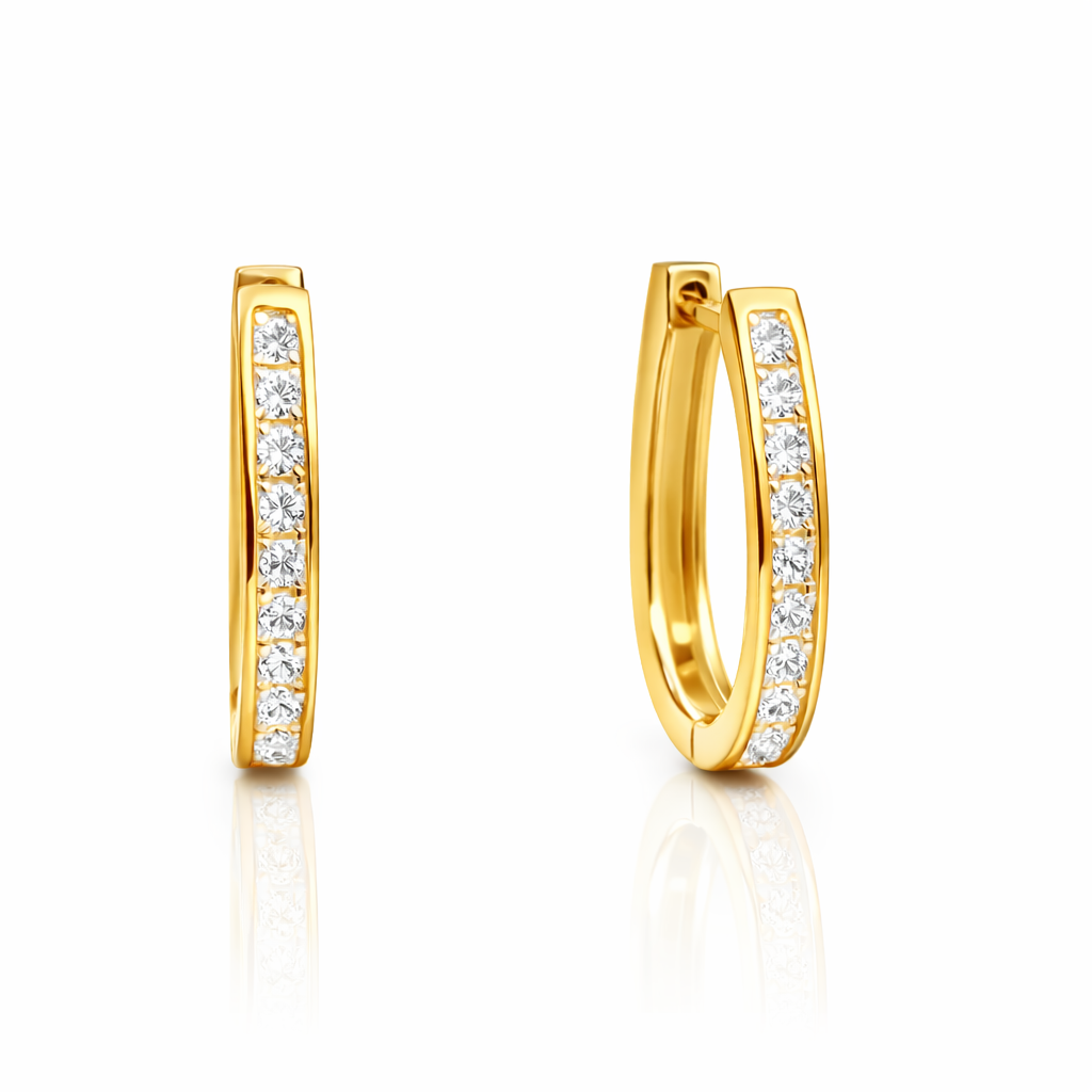 Cercei eleganți aur 14K pe bază de argint 925, cu zirconii albe, greutate 3.1 g – bijuterii cadou cu cutie premium