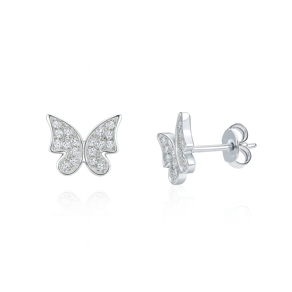 Cercei eleganți din argint 925 cu design fluture și zirconii strălucitoare