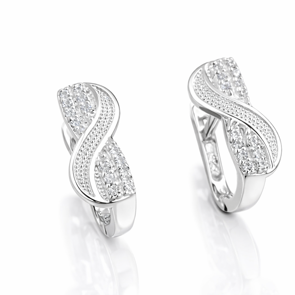 Cercei eleganți din argint 925 cu zirconii, bijuterii premium pentru femei