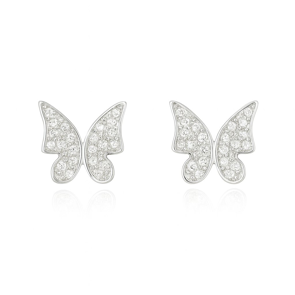 Cercei fluturaș argint rodiat, accesorii strălucitoare 8x8 mm