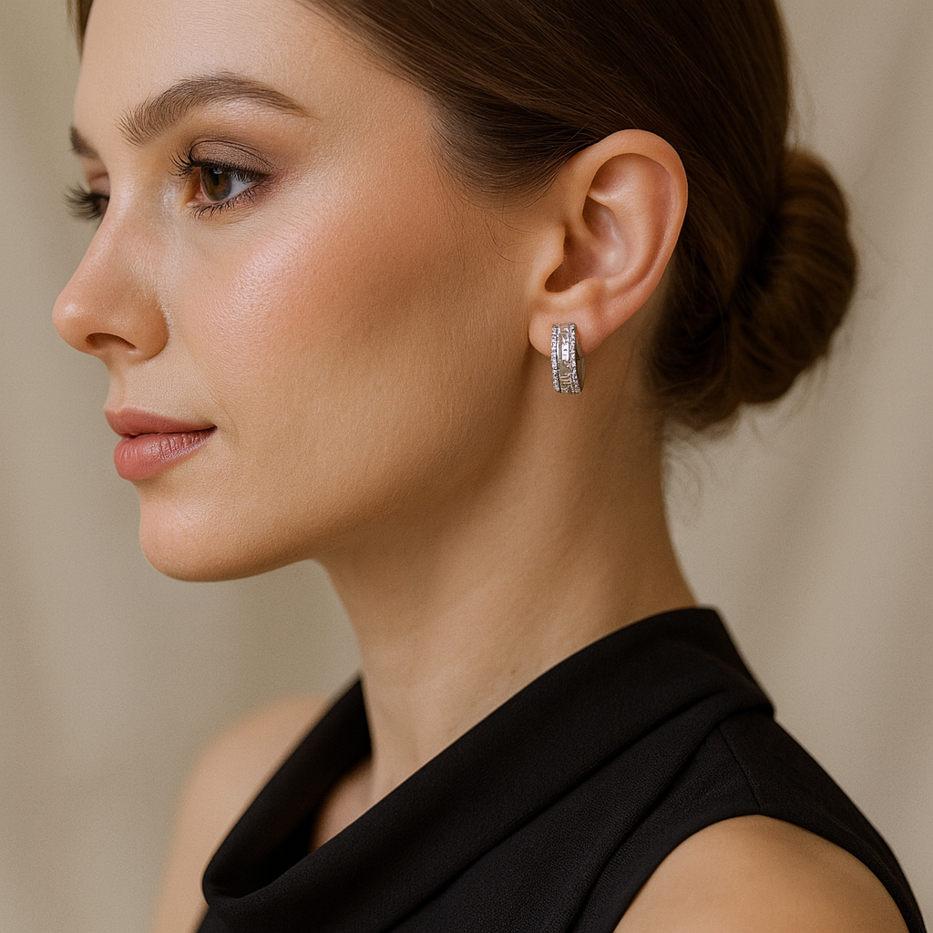 Cercei huggie din argint rodiat 15x6 mm, strălucire premium