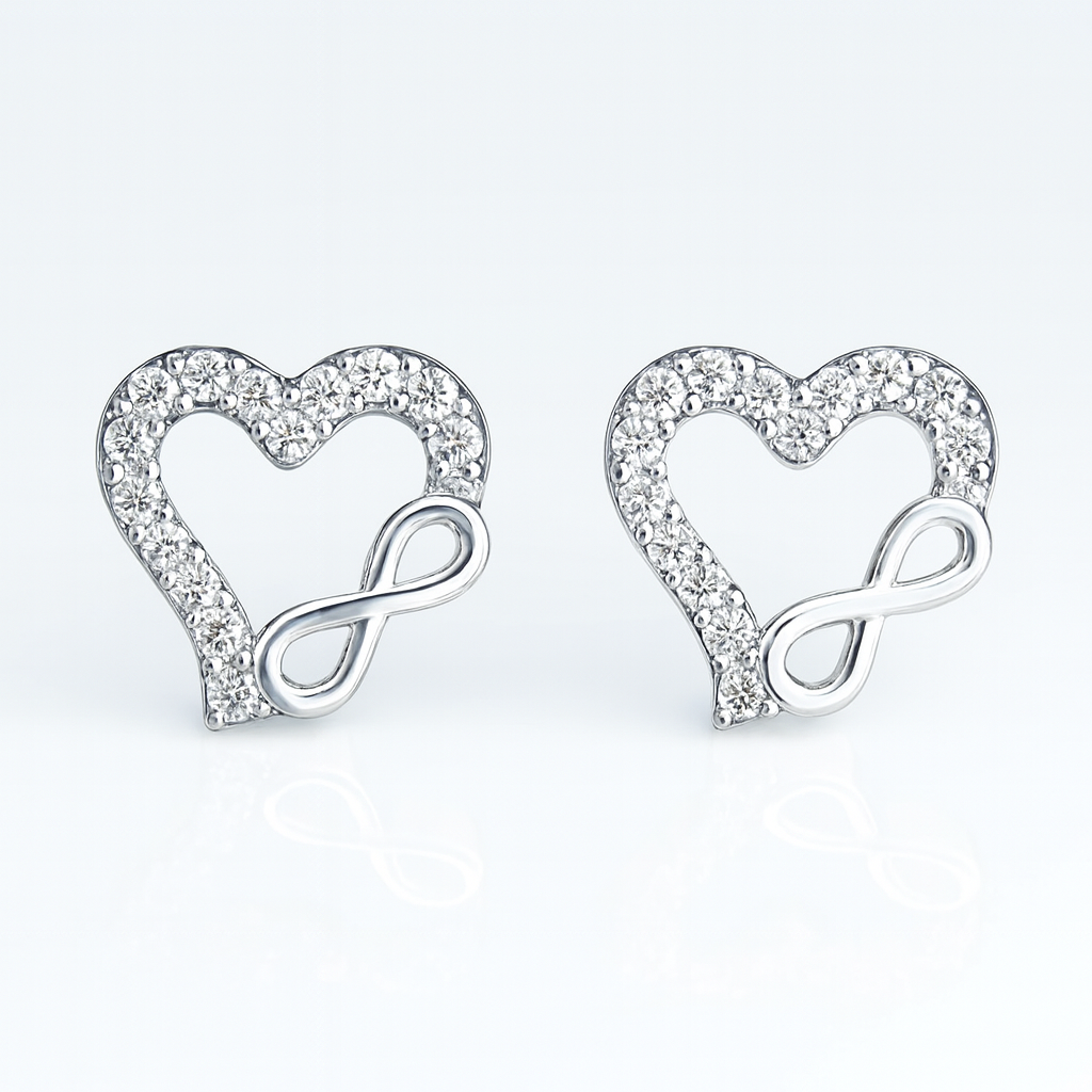 Cercei inimă și infinit din argint 925 cu zirconii strălucitoare – model stud