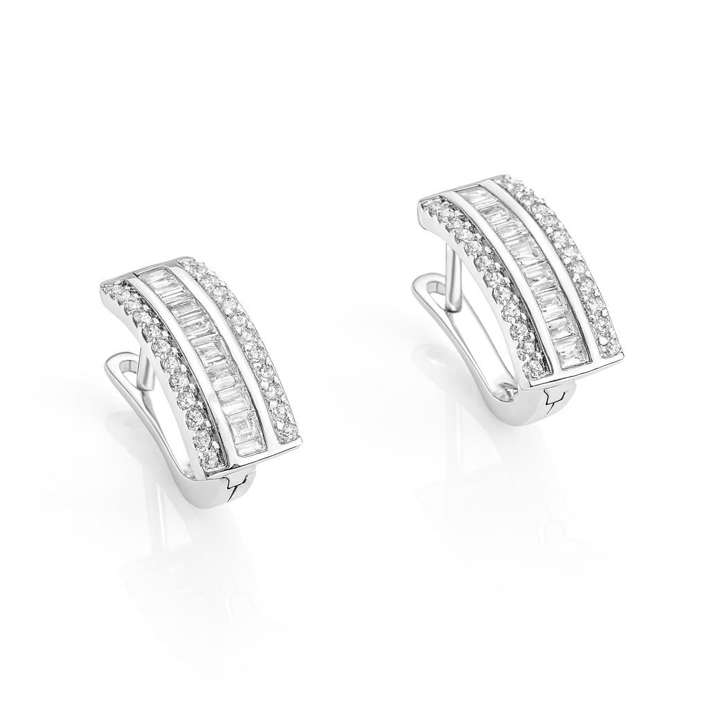 Cercei mici din argint rodiat, design strălucitor, 3.7 grame