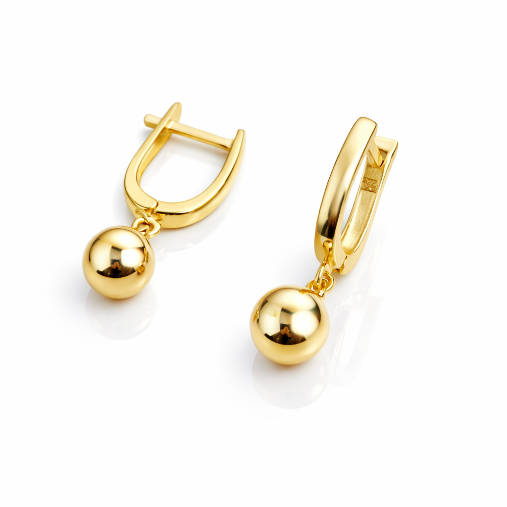 Cercei premium din argint 925 placat cu aur 14K, cu biluță rotundă și aspect elegant