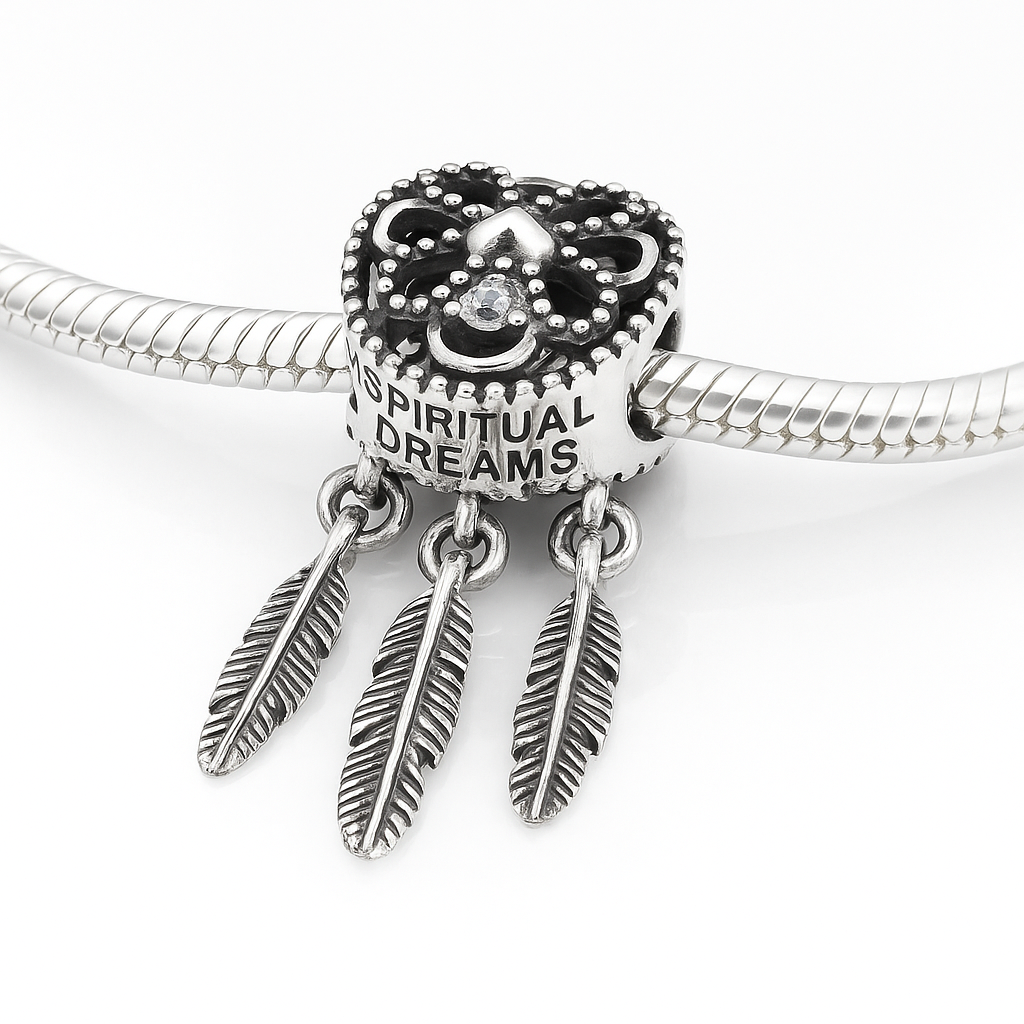Charm argint 925 Dream Catcher – prinzător de vise lucrat manual, bijuterie simbolică de protecție și noroc