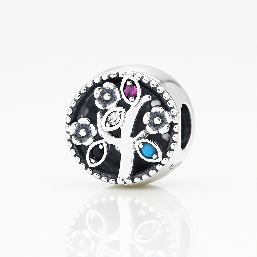 Charm argint 925 multicolor pentru brățări tip Pandora, prezentare pe fundal alb lucios