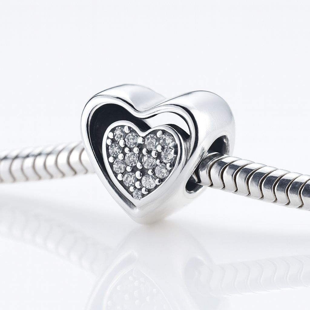 Charm argint 925 în formă de inimă pentru brățări tip Pandora