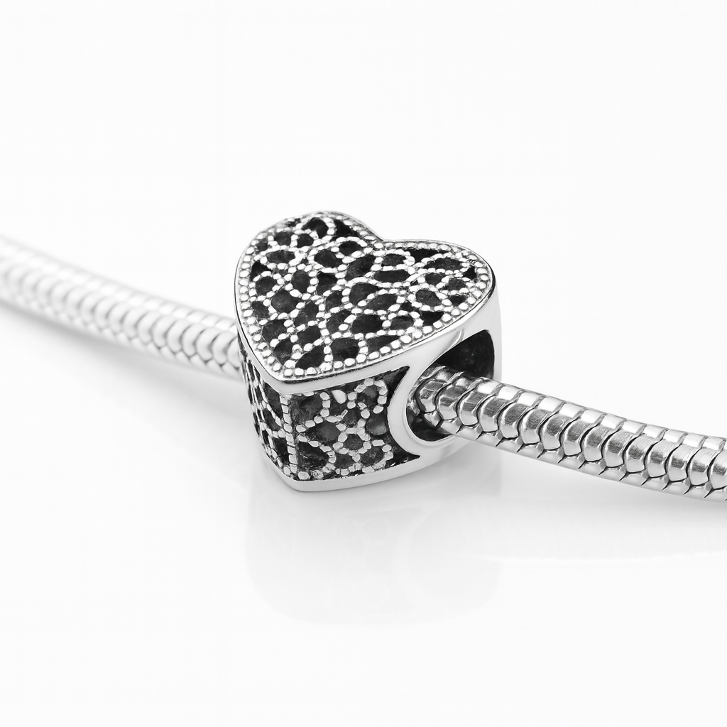 Charm argint inimă texturată, potrivit pentru brățări charm