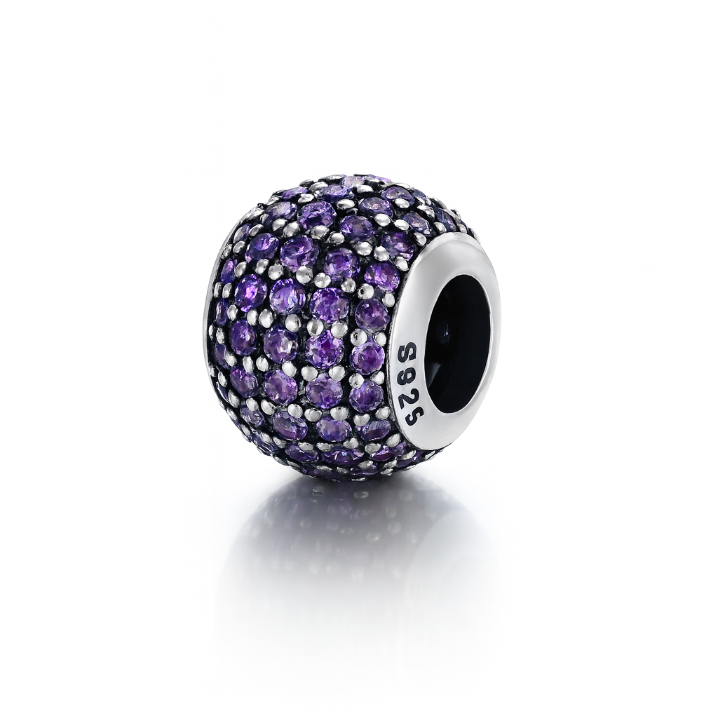 Charm din Argint 925 cu cristale mov pavé, compatibil brățări Pandora – bijuterie premium Infinity Bijoux.