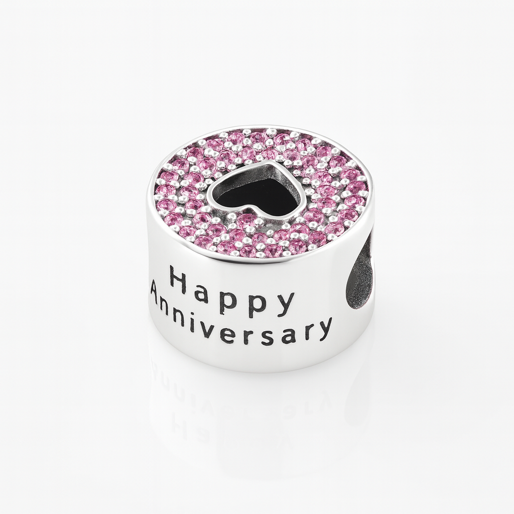 Charm elegant cu inimă decupată și zirconii roz, argint veritabil 925