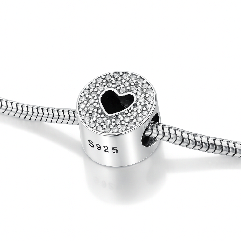 Charm elegant cu mesaj Happy Anniversary și design cu inimă, argint 925