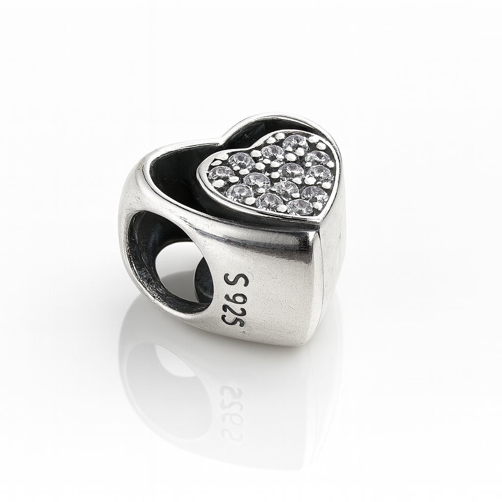 Charm inimă din argint 925 cu cristale, compatibil Pandora