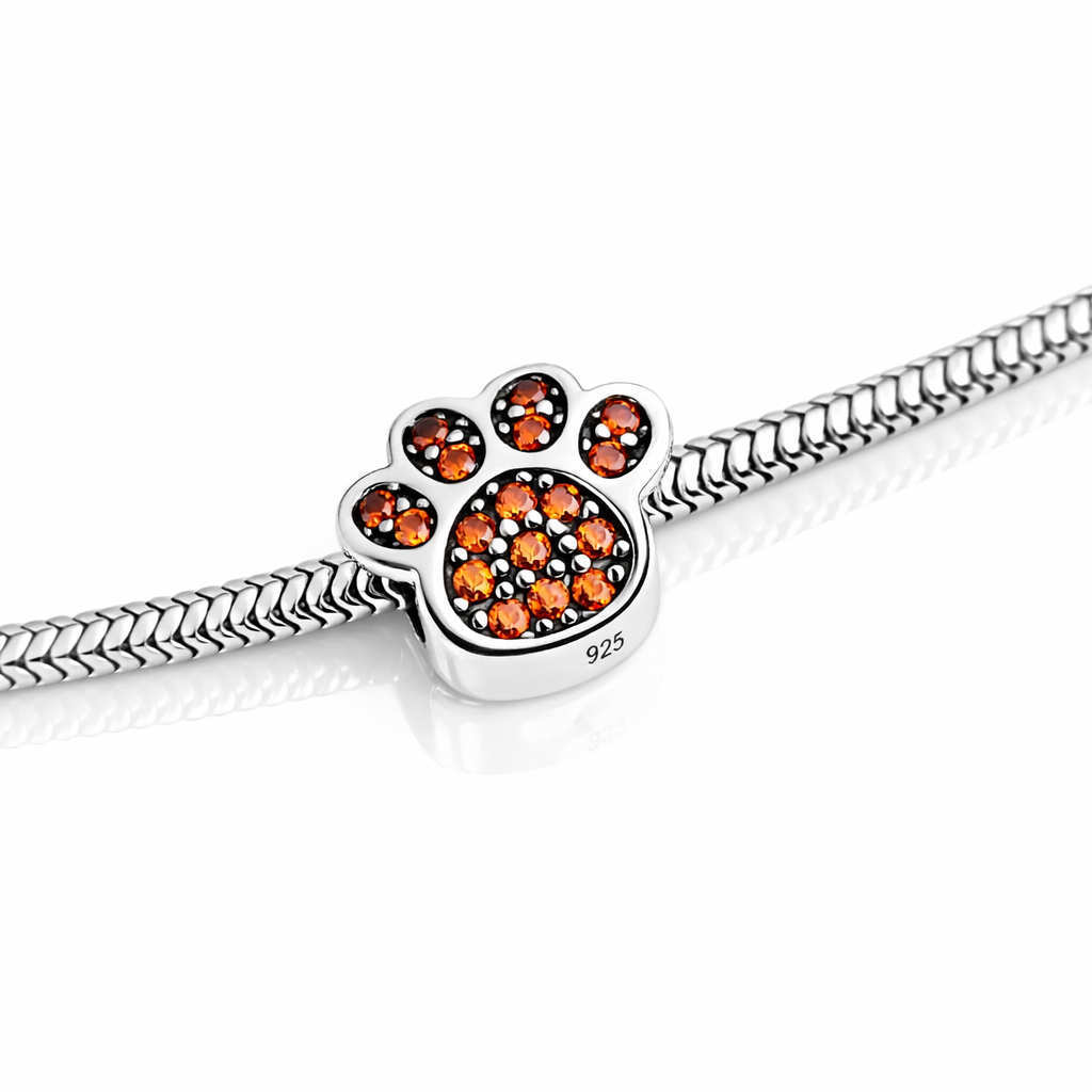 Charm lăbuță din argint 925 cu cristale portocalii, bijuterie simbolică pentru iubitorii de animale