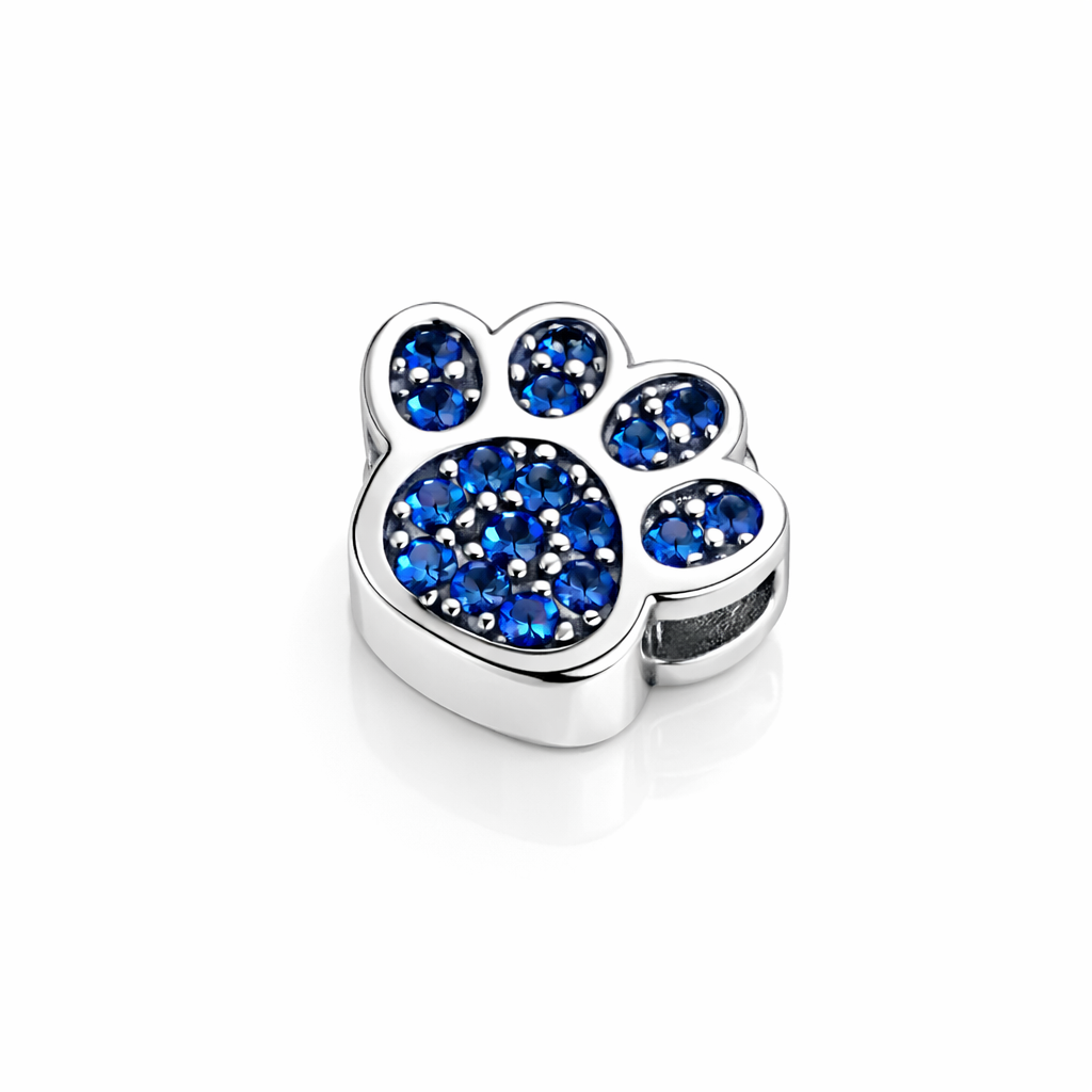 Charm labă pisică din argint 925, decorat cu cristale albastre, cadou ideal pentru iubitorii de animale