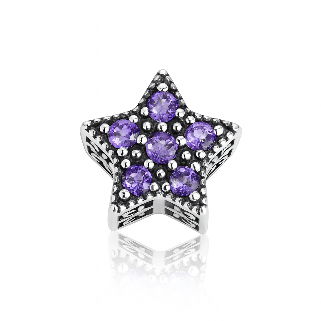 Charm stea mov din argint 925 cu cristale violet, compatibil brățară Pandora