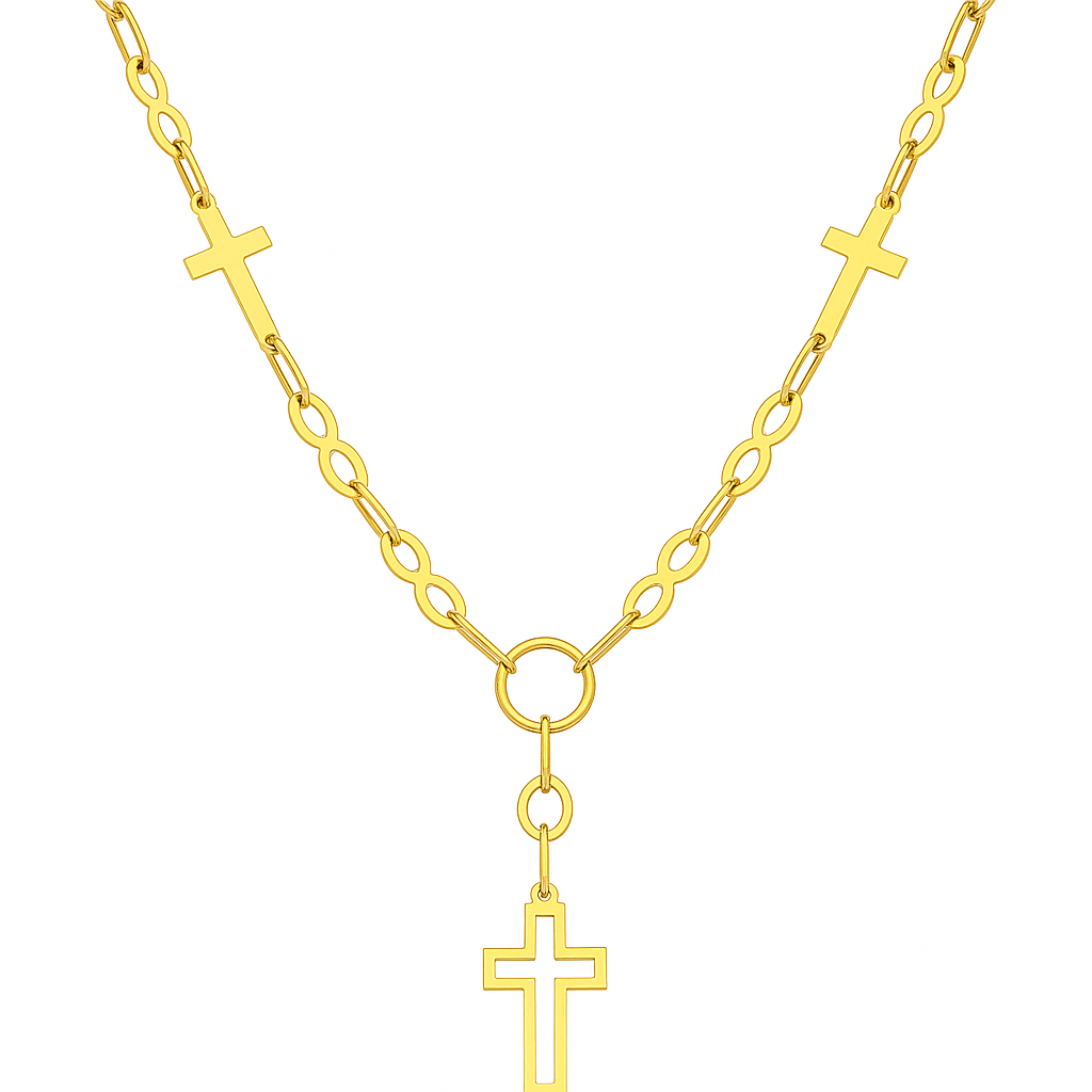 Lanț elegant cu cruciulițe și simbol infinit din Argint 925 placat cu aur 14K, colecția Infinity Bijoux