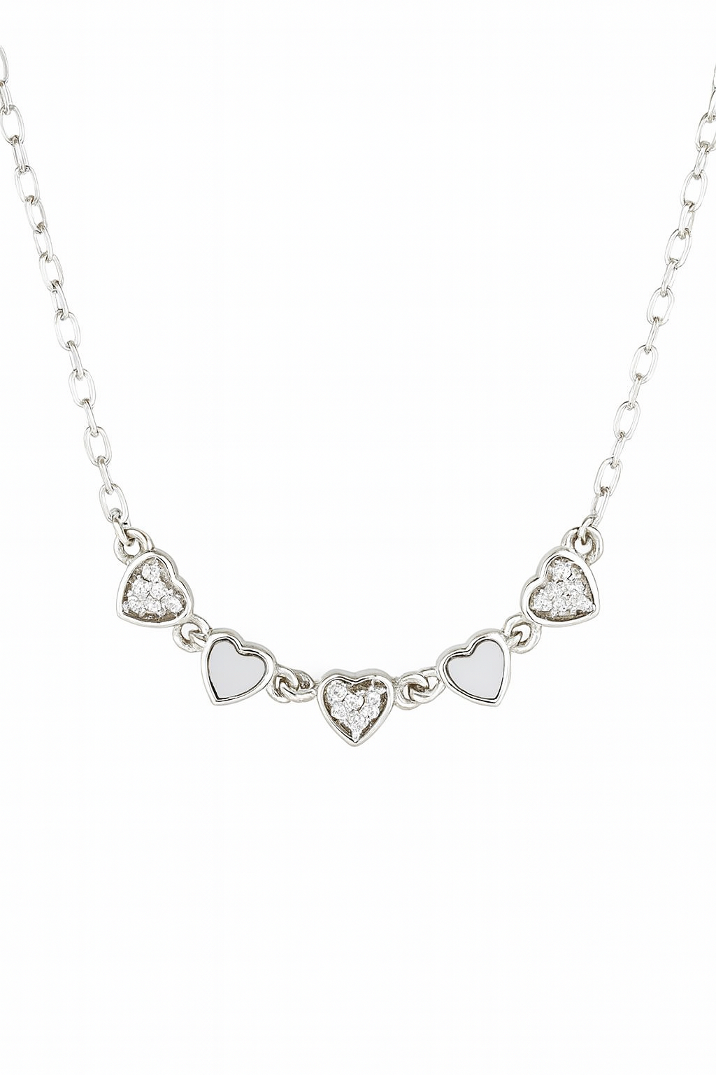 Colier damă inimioare argint 925 cu sidef și pietre zirconiu