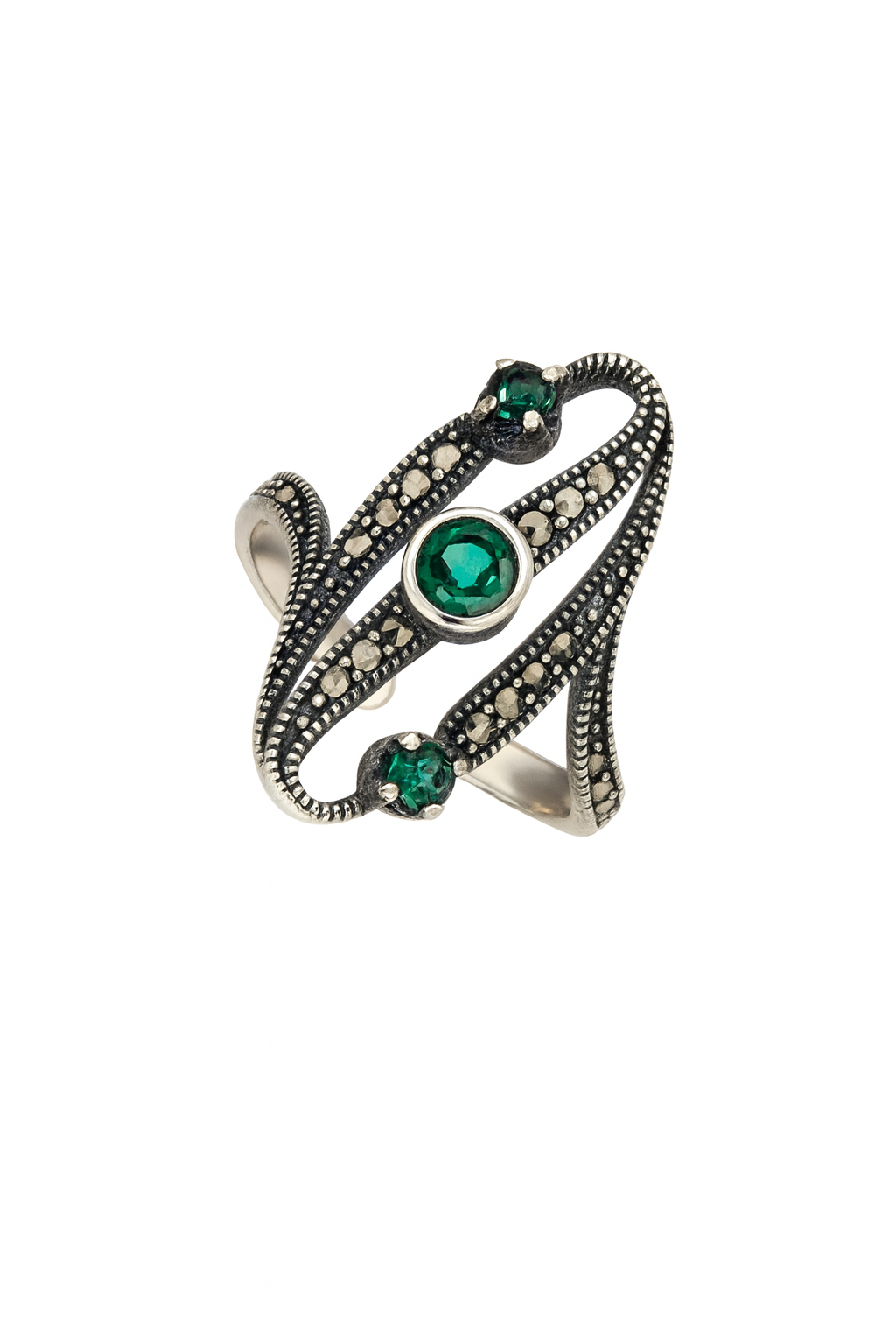 Inel din argint 925„Verde Infinity” cu Marcasite, marimea 23