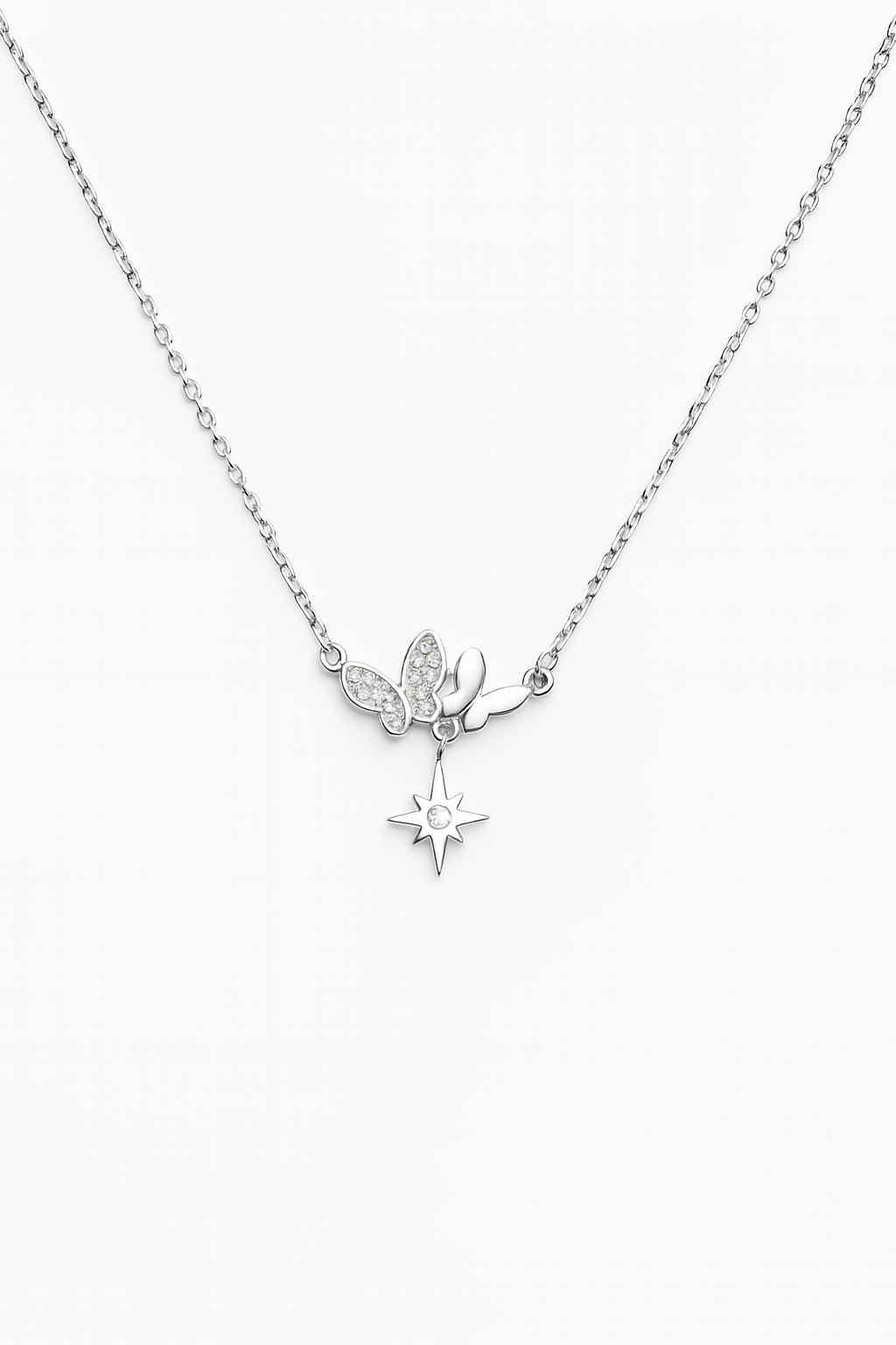 Colier ajustabil 42+5 cm din argint rodiat, model fluture și stea, Infinity Bijoux