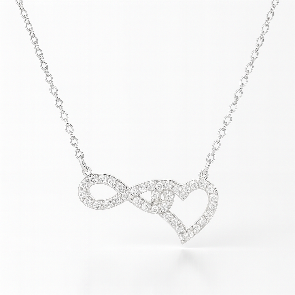 Colier argint 925 simbol infinit și inimă, model strălucitor cu pietre zirconia, lungime ajustabilă 42+5 cm