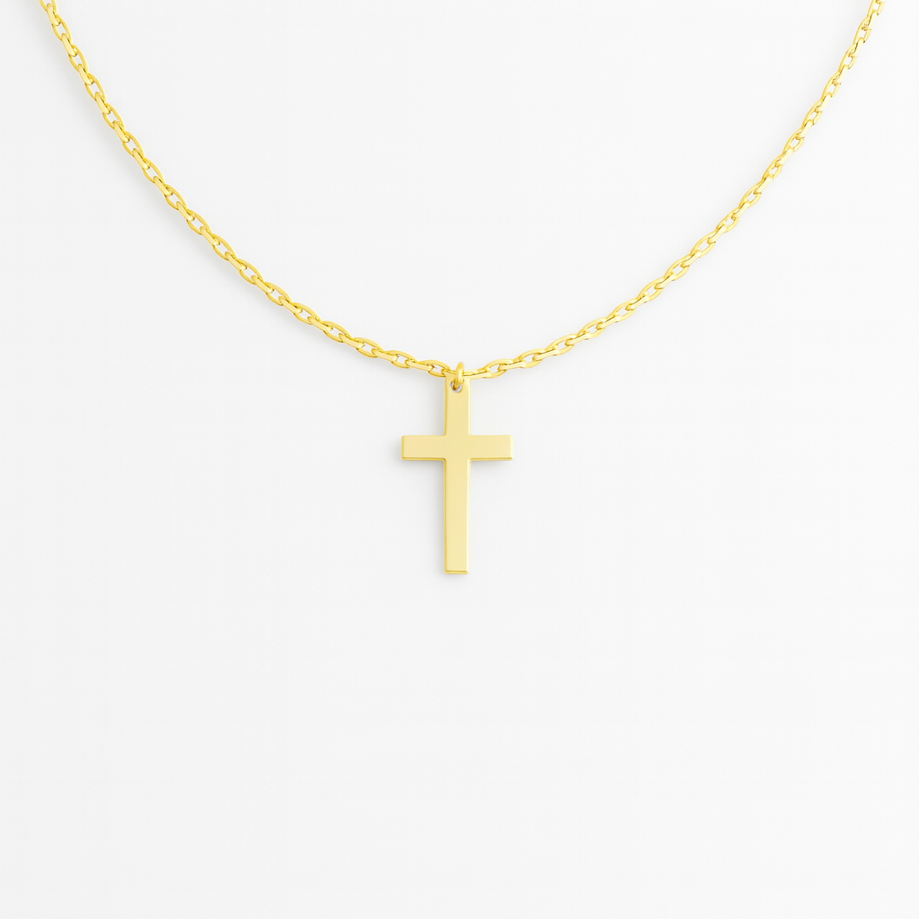 Colier cu cruce din argint aurit 14K pentru femei și bărbați – bijuterie minimalistă premium