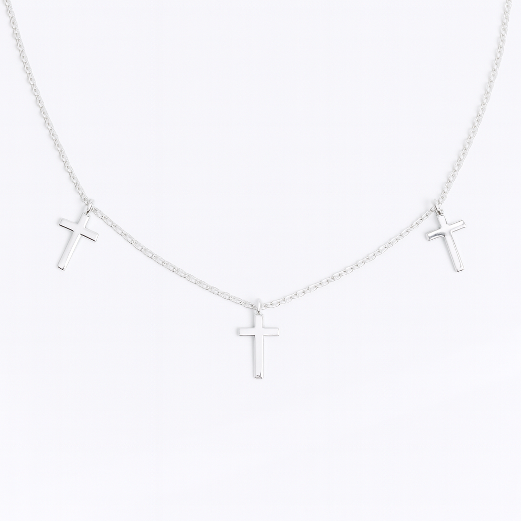 Colier din argint 925 cu trei cruci, design minimalist și lungime ajustabilă 40+6 cm