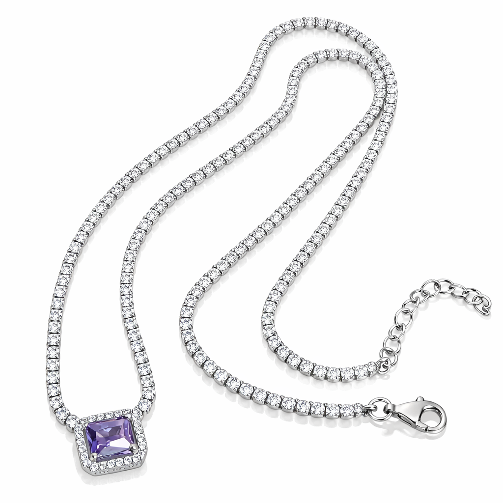 Colier din argint 925 rodiat tip tenis, cu cristal violet central, livrat în cutie cadou
