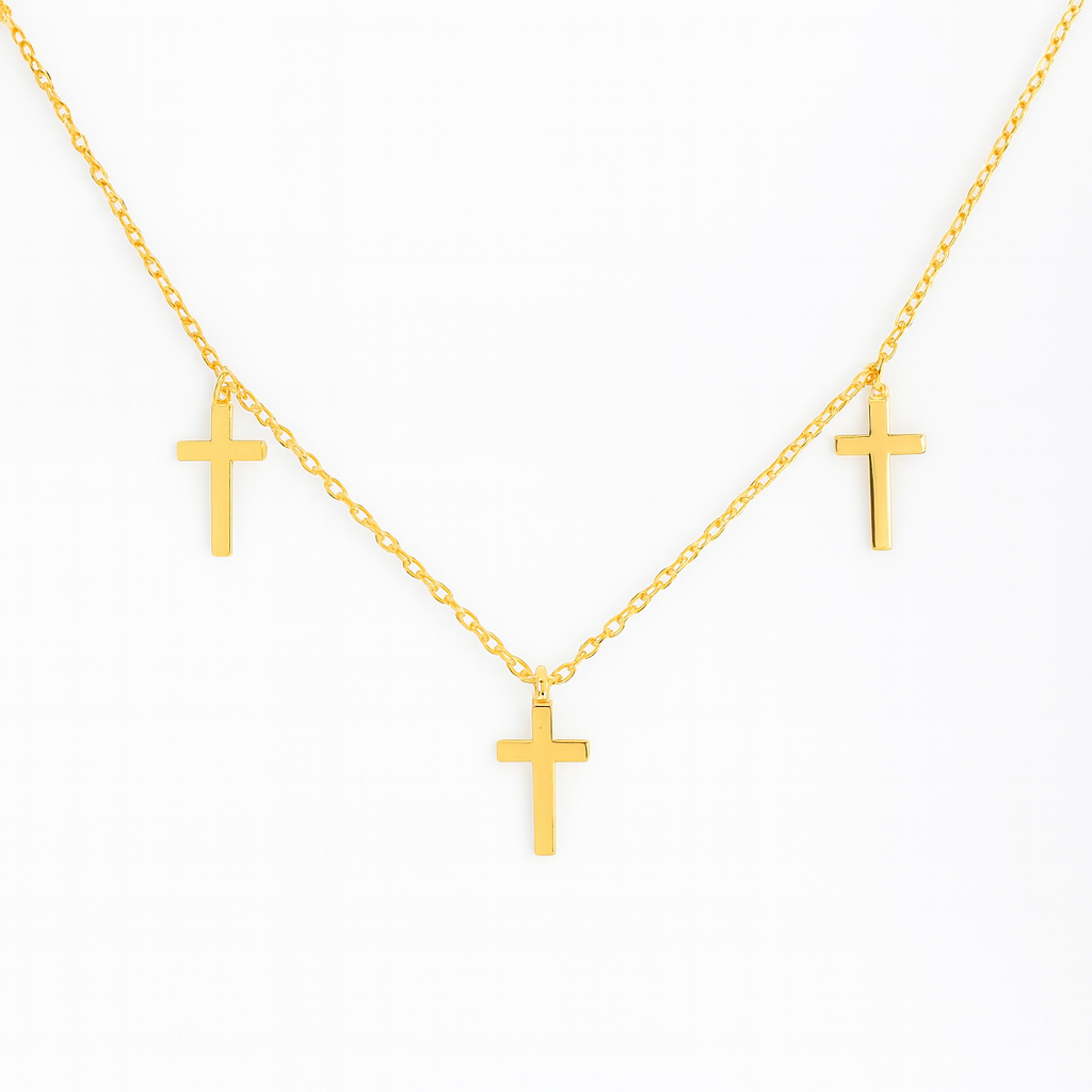 Colier elegant din argint 925 placat cu aur 14K, cu cruci simbolice, ideal pentru cadou