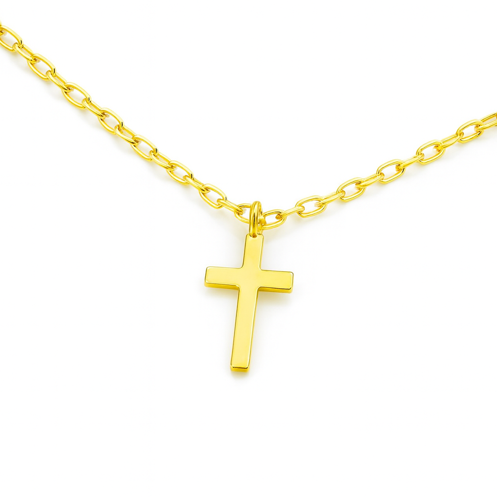 Colier religios cu pandantiv cruce, argint 925 placat cu aur 14K – fotografie produs e-commerce
