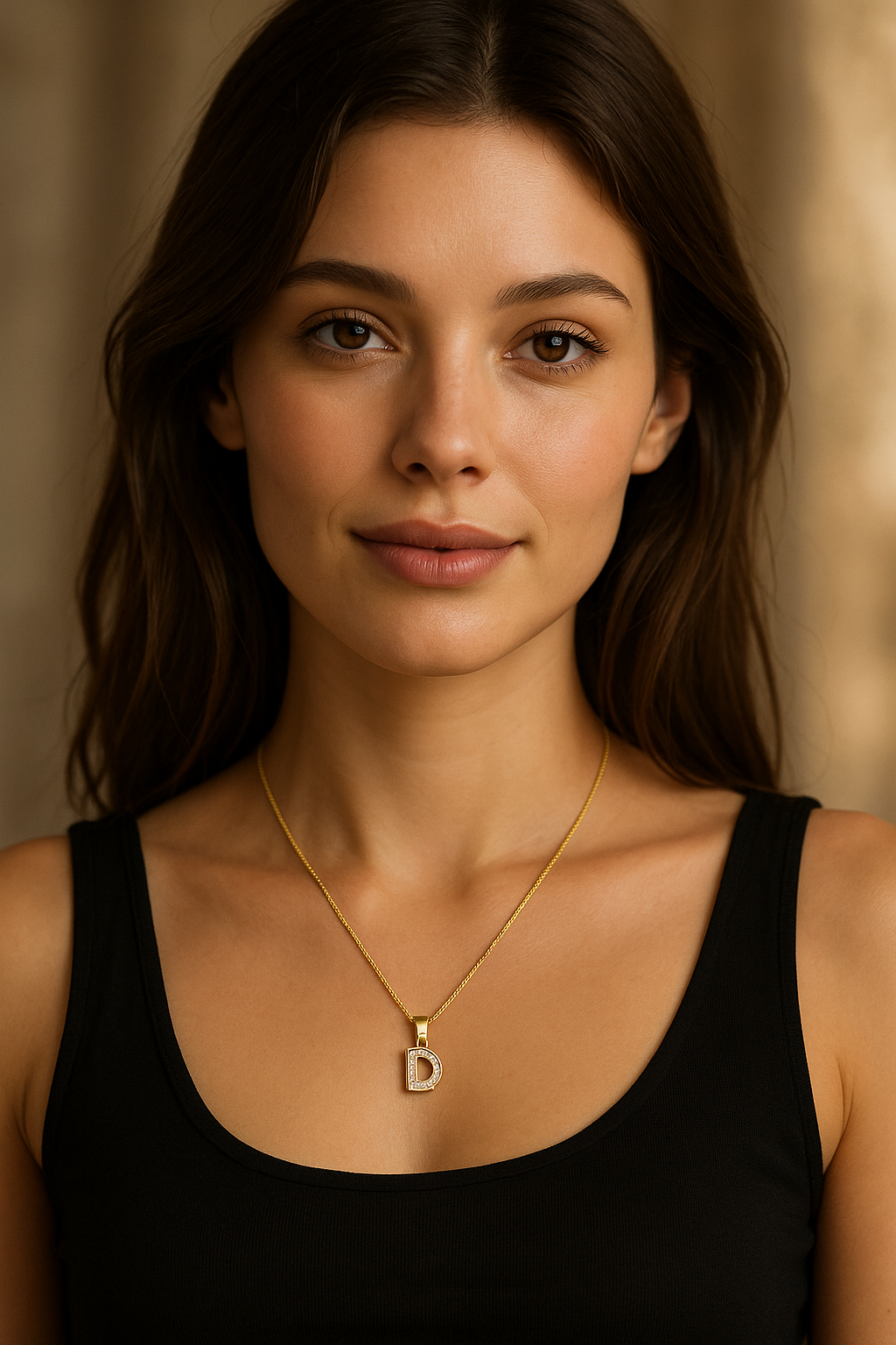 Colier din Argint 925 placat cu Aur de 14K, Pandantiv Litera D