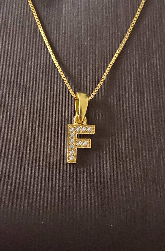 Colier din Argint 925 Placat cu Aur de 14K, Pandantiv Litera F