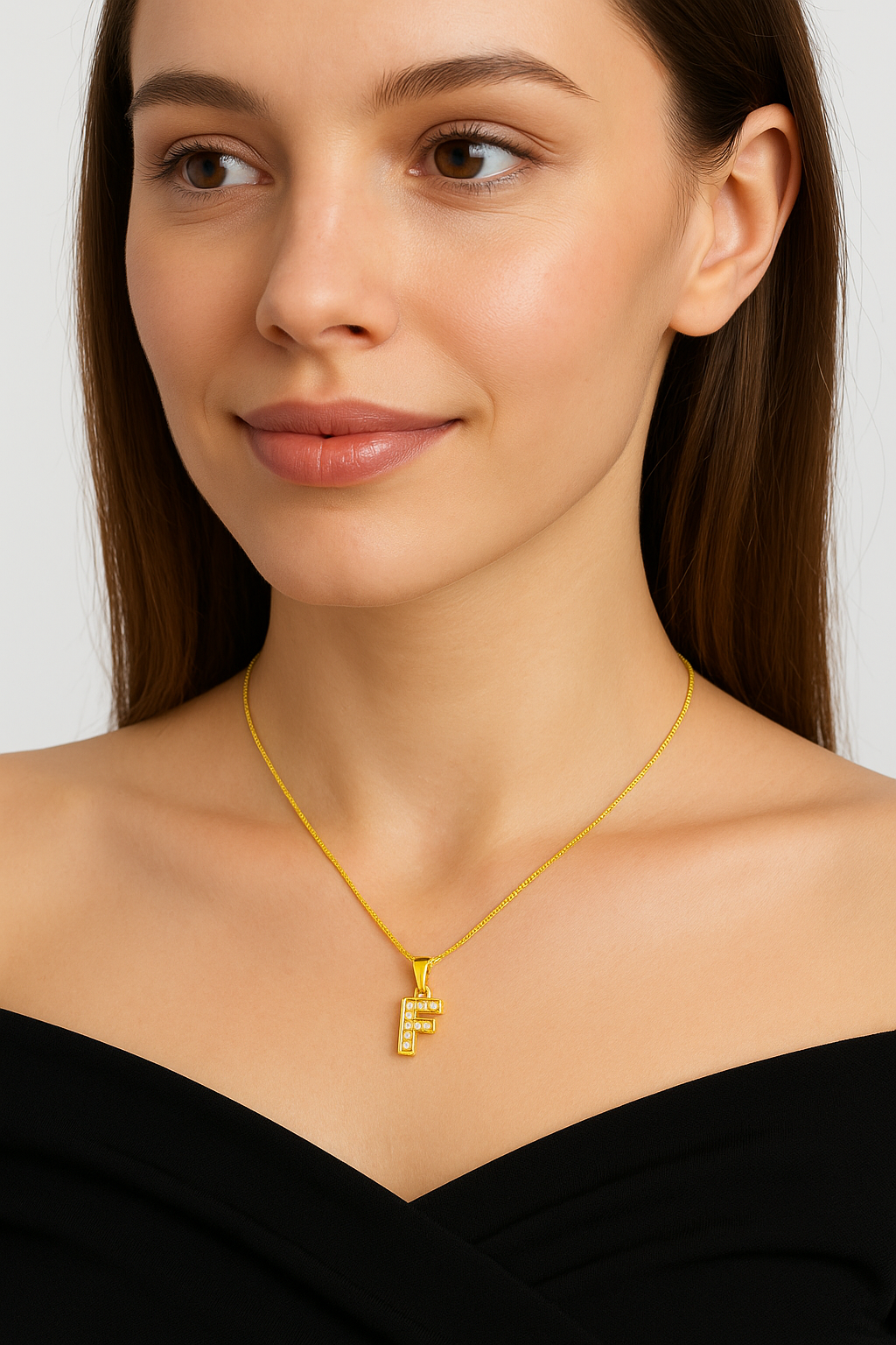 Colier din Argint 925 Placat cu Aur de 14K, Pandantiv Litera F