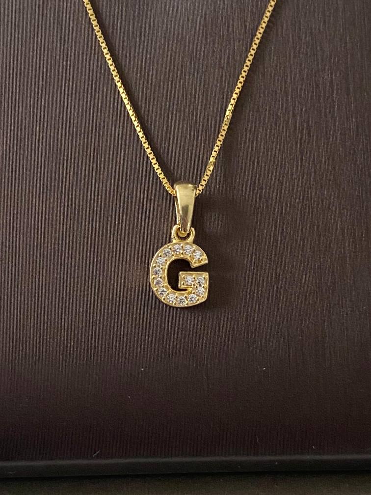 Colier Damă Argint 925 Placat cu Aur 14K, Pandantiv Litera G
