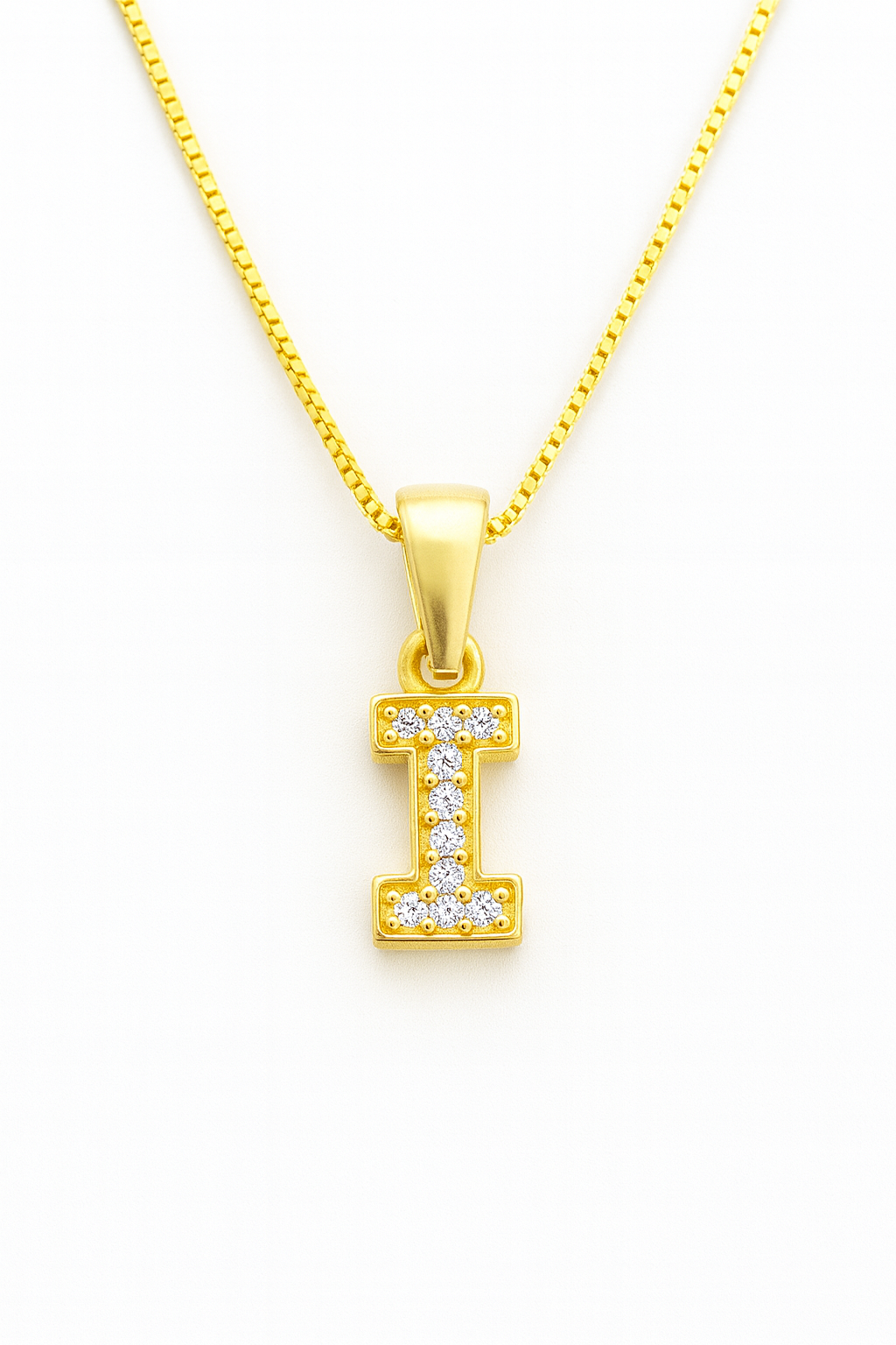 Colier din Argint 925 Placat cu Aur 14K, Pandantiv Litera I