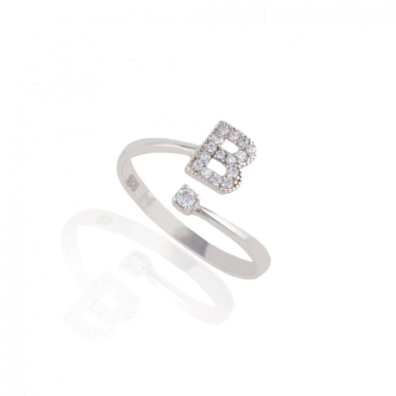 Inel reglabil cu initiala B din argint 925