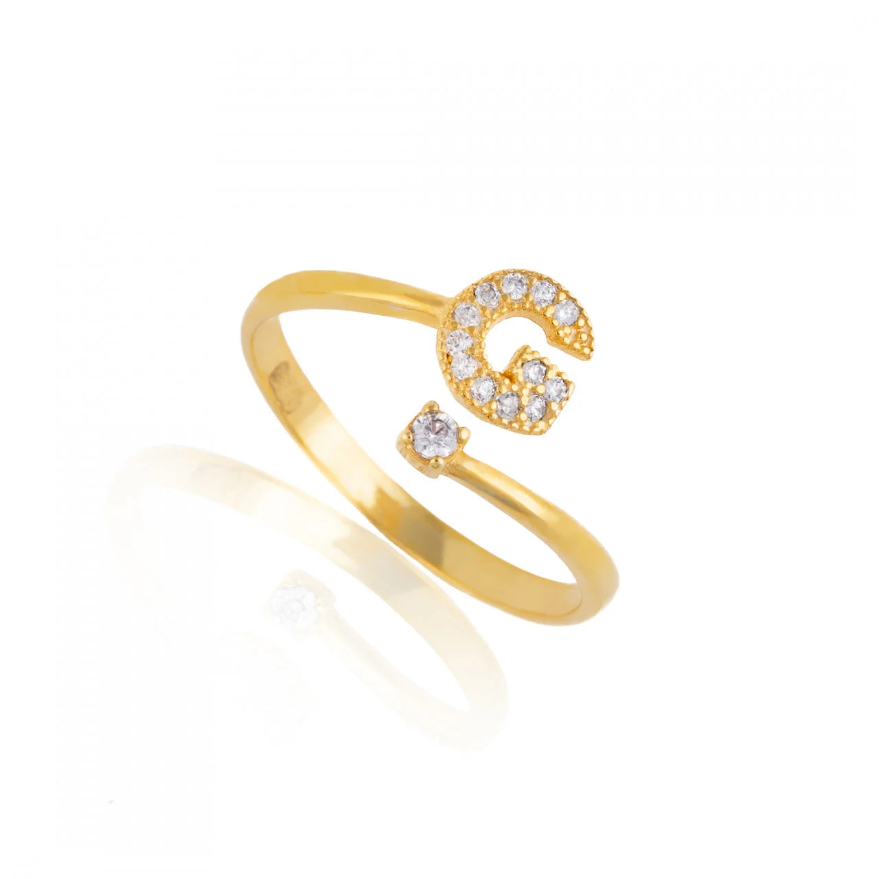 Inel reglabil cu initiala G din argint 925 suflat cu aur