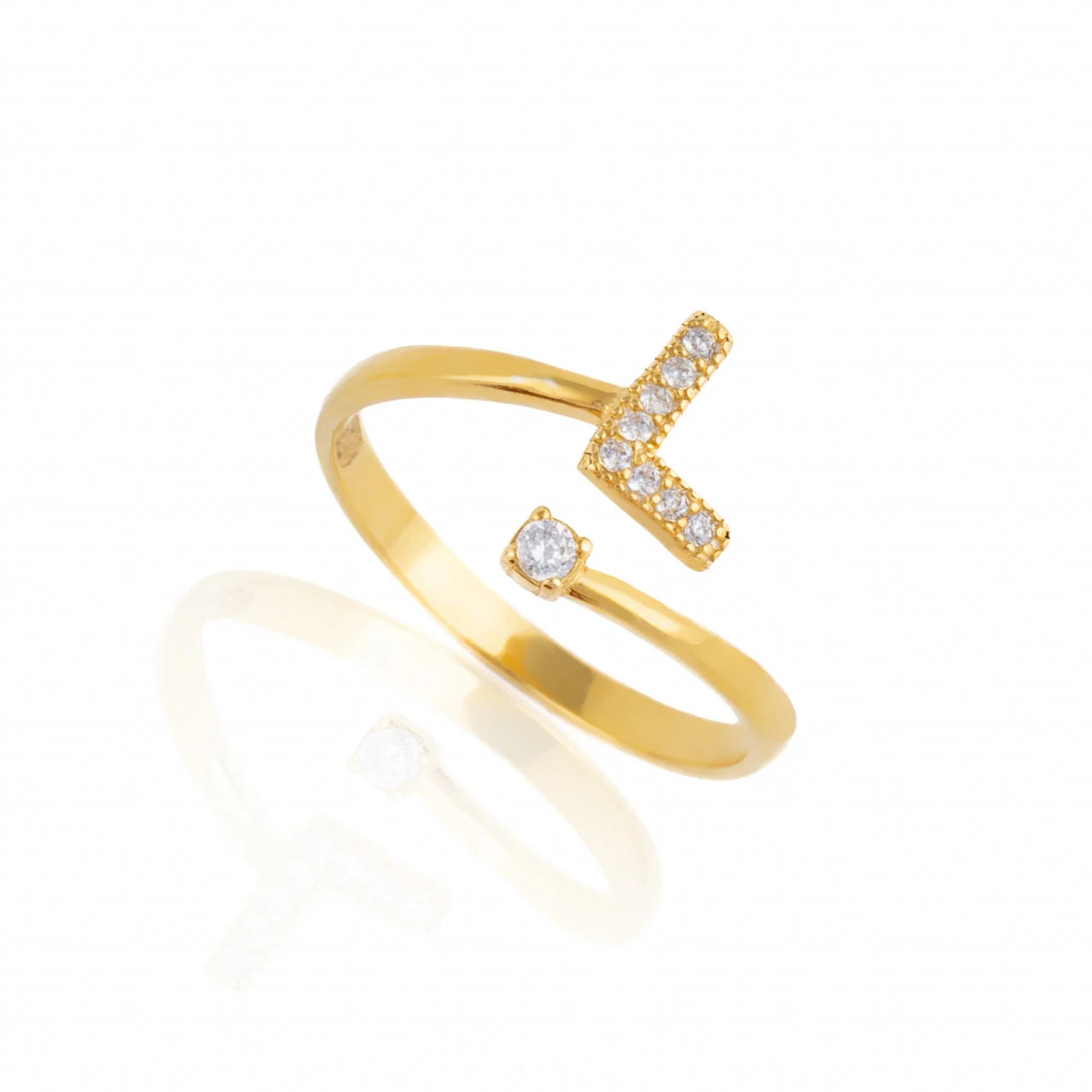 Inel reglabil cu initiala L din argint 925 suflat cu aur