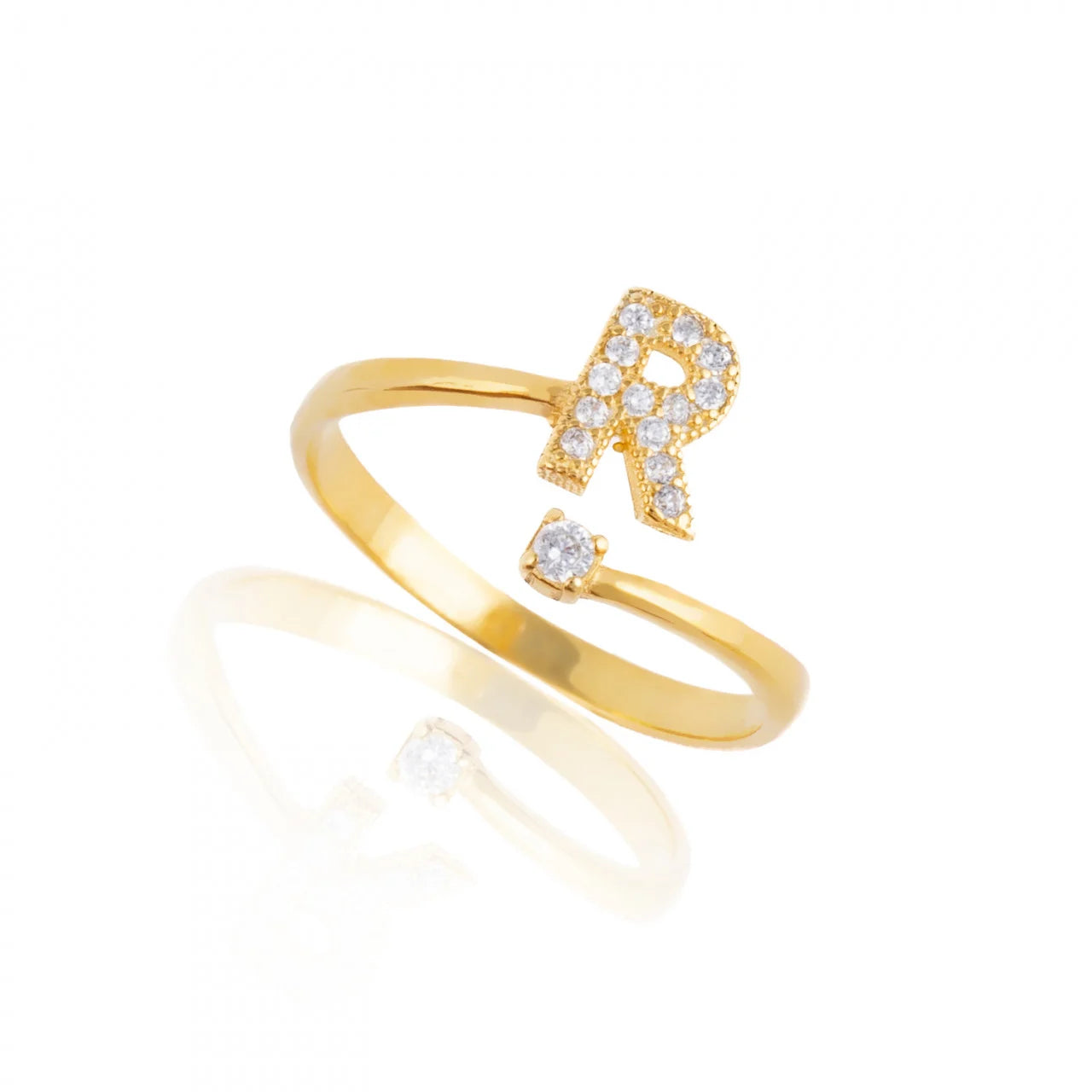 Inel reglabil cu initiala R din argint 925 suflat cu aur