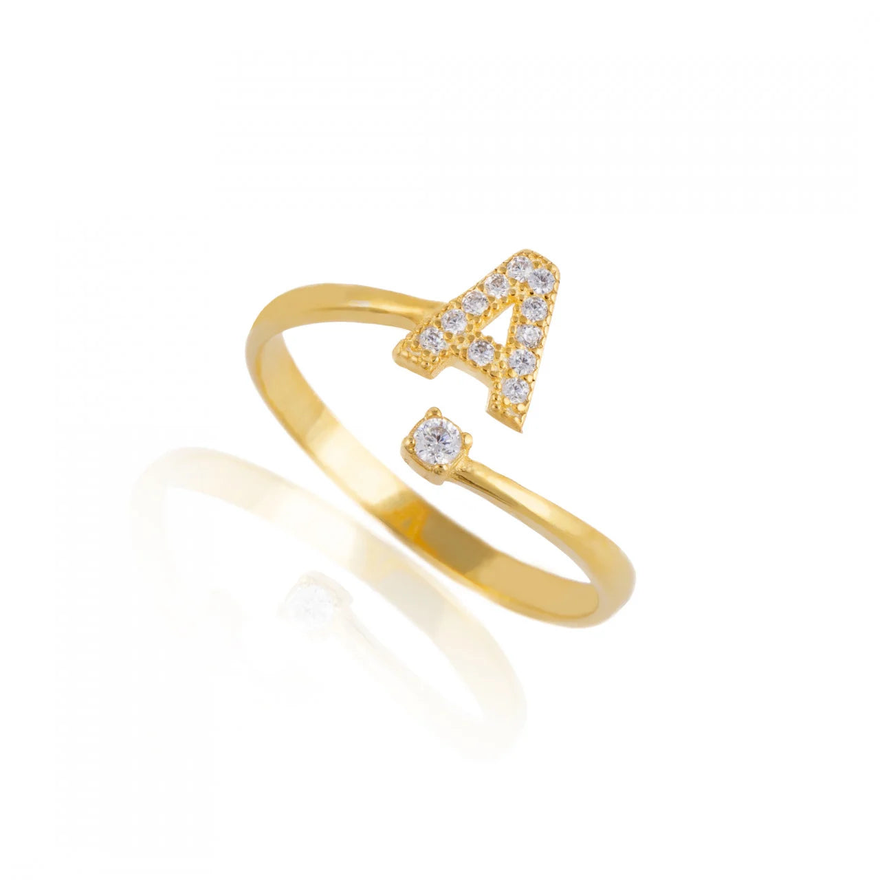 Inel reglabil cu initiala A din argint 925 suflat cu aur