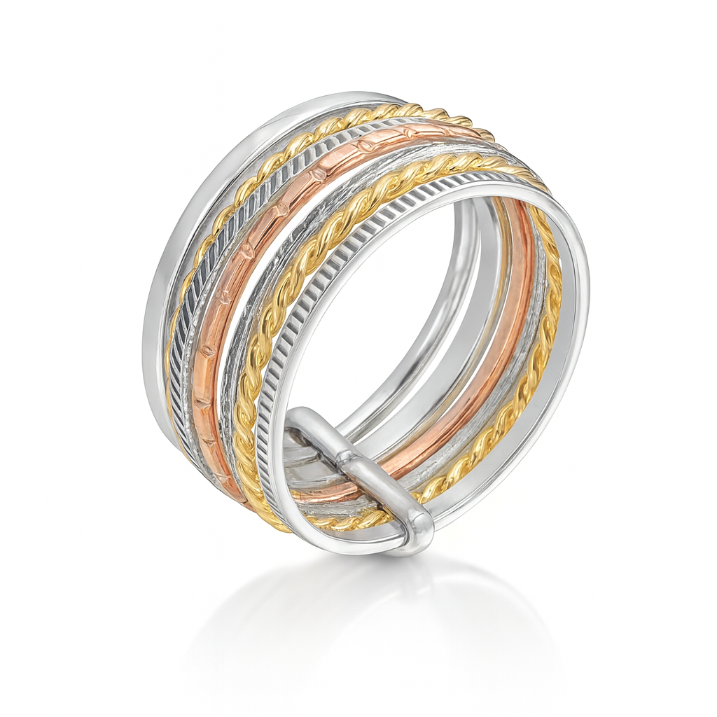 Inel 7 Zile din argint 925, model lat 9mm, format din 7 inele unite – fotografie produs pe fundal alb